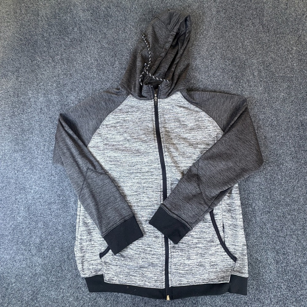 Split Hoodie Mens Medium Heather Gray Knit Fleece Lined Raglan Sleeve Full Zip